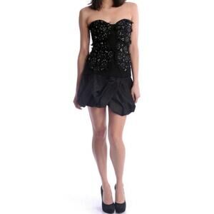 Camilla and Marc Olive Size 4 Runway Frock Lace Applique Bustier Black Dress New